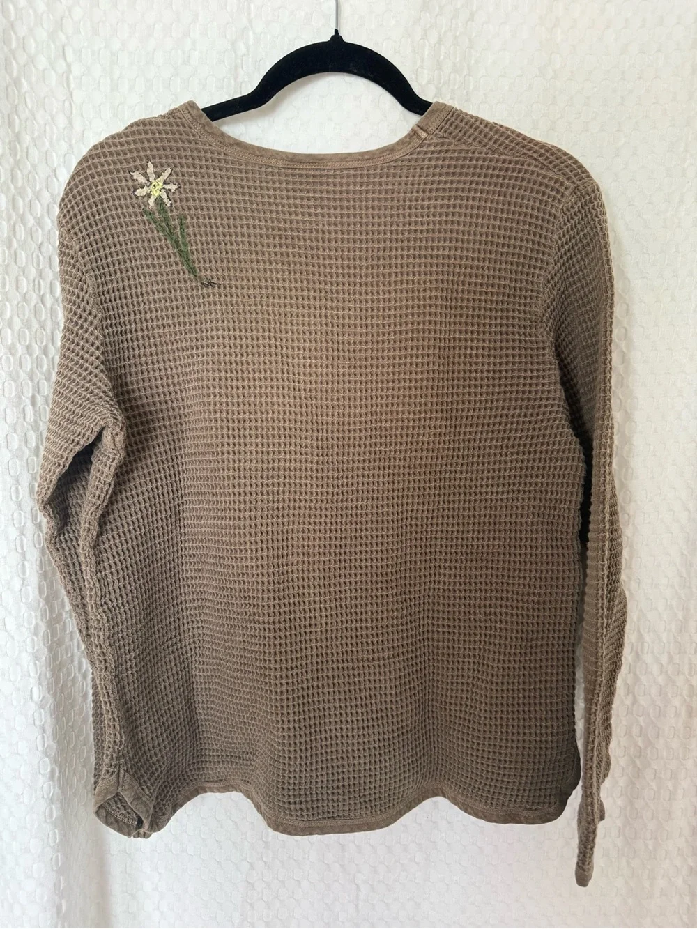 Focus Waffle Knit Daisy Top Vintage Y2K Boho Thermal S - Picture 3 of 5